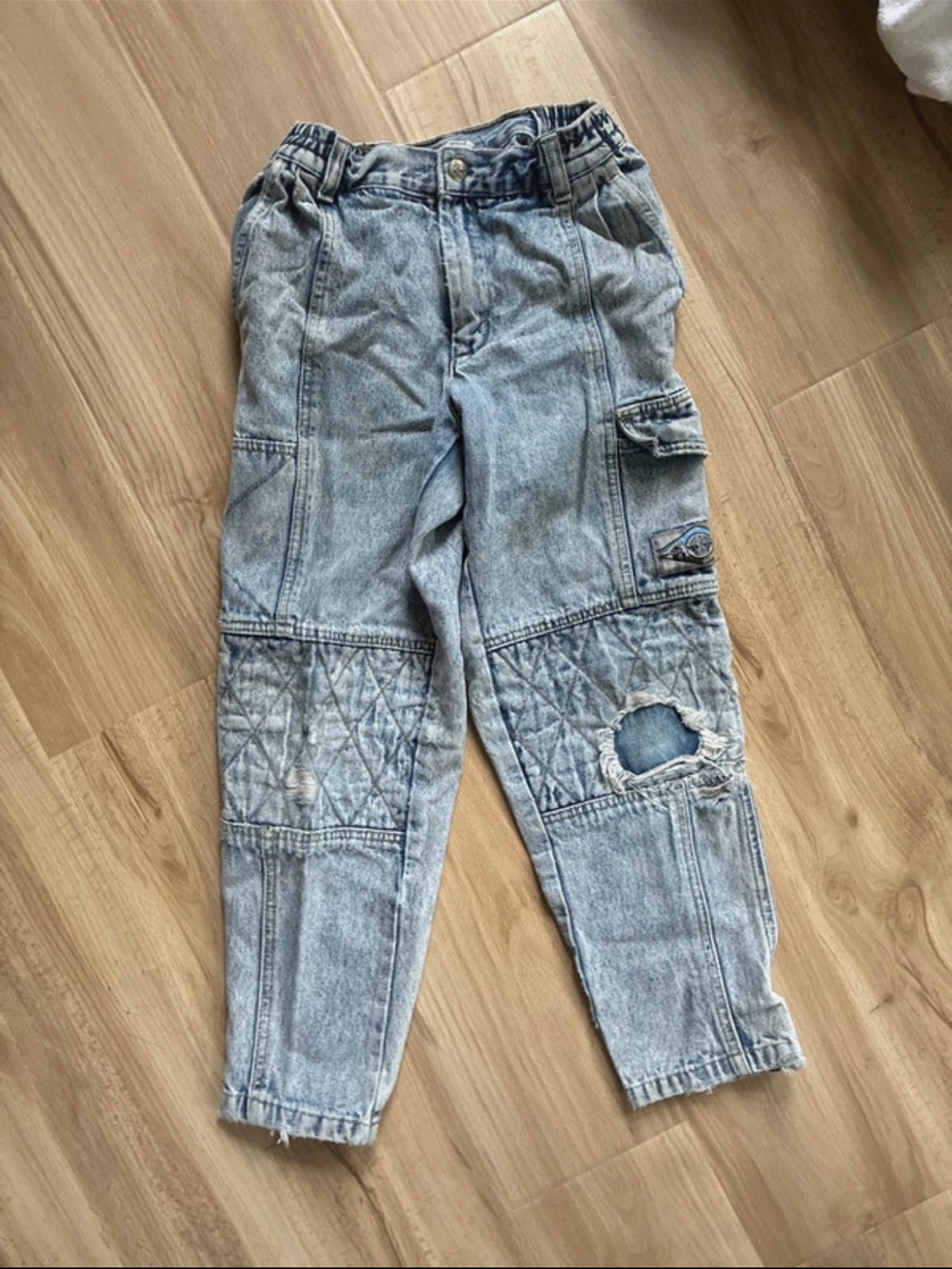 Levi Dockers Light Blue Quilted Knee Cargo Kids Jeans Y2K